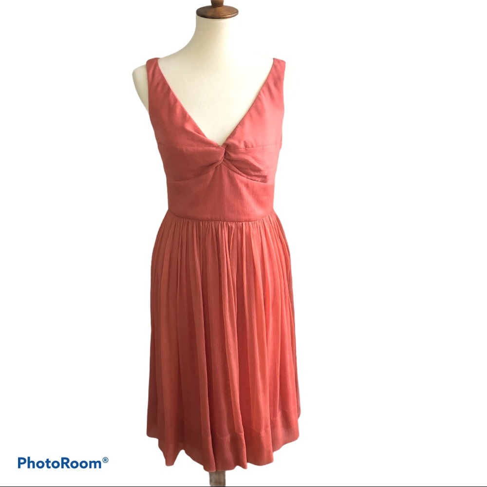 J.Crew Silk Dress Size 8 Coral Fit & Flare Twist Front Sleeveless Wedding Guest
